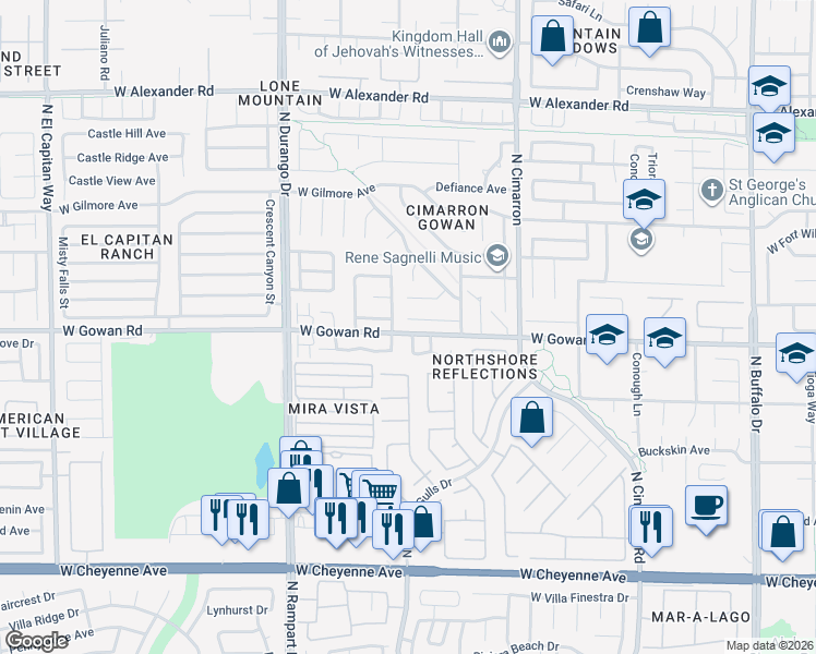 map of restaurants, bars, coffee shops, grocery stores, and more near 8237 Cactus Root Court in Las Vegas