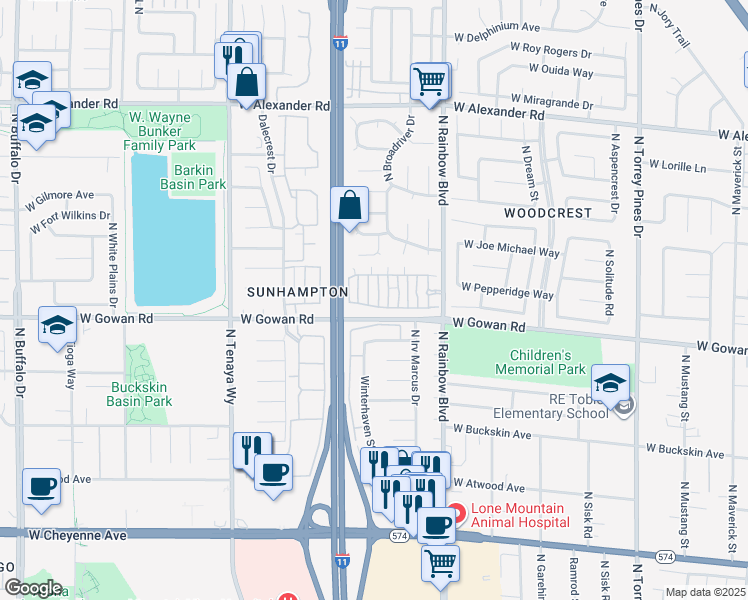 map of restaurants, bars, coffee shops, grocery stores, and more near 3605 Galatea Street in Las Vegas