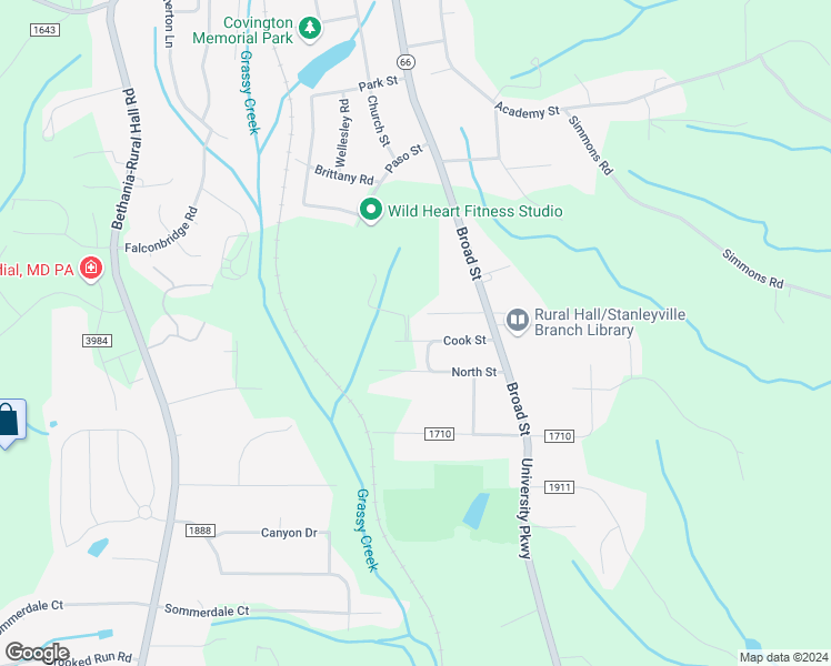 map of restaurants, bars, coffee shops, grocery stores, and more near 215 Cook Street in Rural Hall