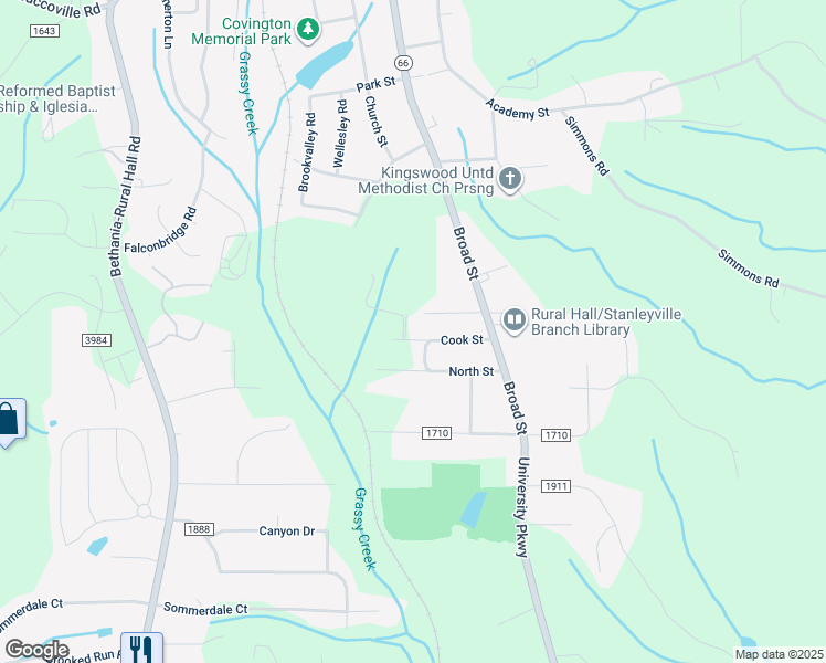 map of restaurants, bars, coffee shops, grocery stores, and more near 215 Cook Street in Rural Hall