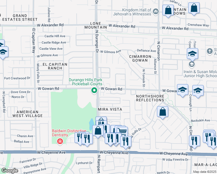 map of restaurants, bars, coffee shops, grocery stores, and more near 3601 North Porch Swings Way in Las Vegas