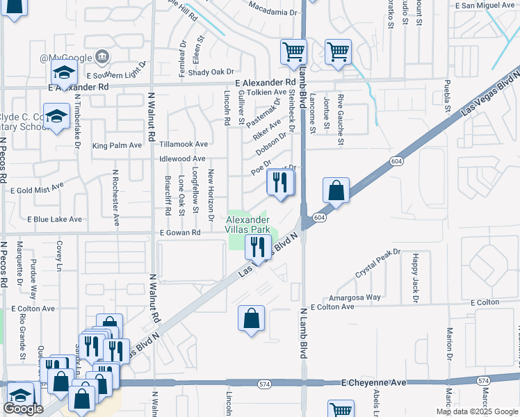 map of restaurants, bars, coffee shops, grocery stores, and more near 3670 Steinbeck Drive in Las Vegas