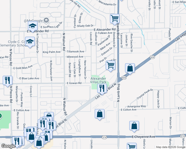 map of restaurants, bars, coffee shops, grocery stores, and more near 3662 Lincoln Road in Las Vegas