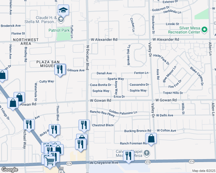 map of restaurants, bars, coffee shops, grocery stores, and more near 4605 Casa Bonita Drive in North Las Vegas
