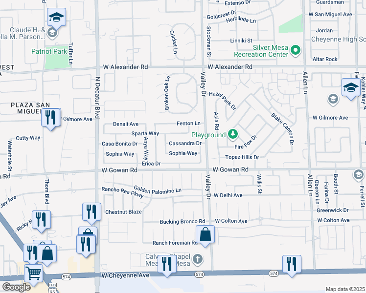 map of restaurants, bars, coffee shops, grocery stores, and more near 4343 Cassandra Drive in North Las Vegas
