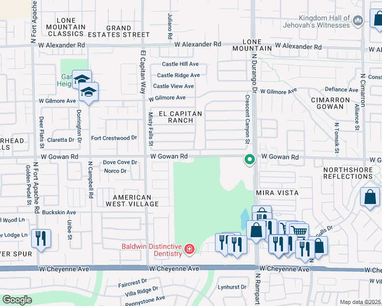 map of restaurants, bars, coffee shops, grocery stores, and more near 8665 Raindrop Canyon Avenue in Las Vegas