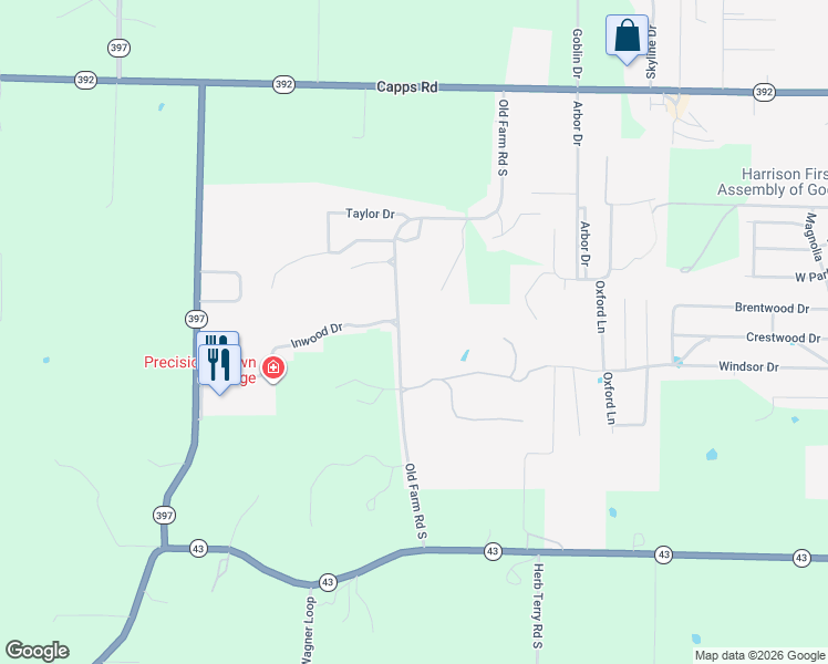 map of restaurants, bars, coffee shops, grocery stores, and more near 303 Old Farm Road North in Harrison