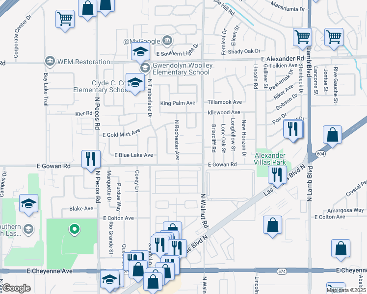 map of restaurants, bars, coffee shops, grocery stores, and more near 3803 Caldwell Circle in Las Vegas