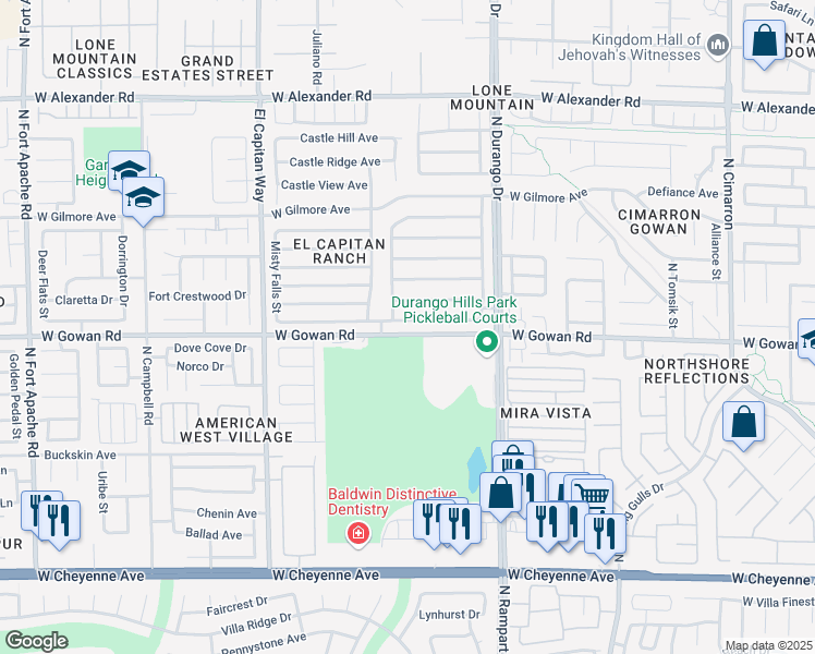 map of restaurants, bars, coffee shops, grocery stores, and more near 8629 Raindrop Canyon Avenue in Las Vegas