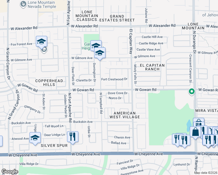 map of restaurants, bars, coffee shops, grocery stores, and more near 8953 Bracken Cliff Court in Las Vegas