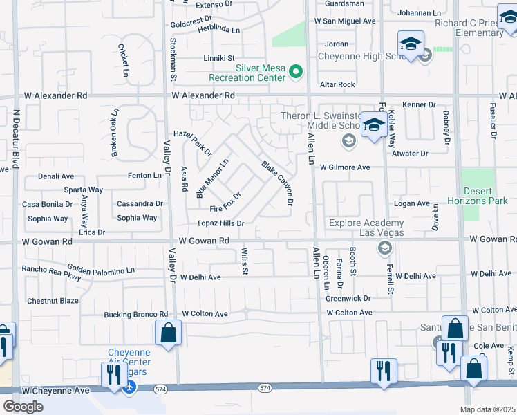 map of restaurants, bars, coffee shops, grocery stores, and more near 3918 Burma Road in North Las Vegas
