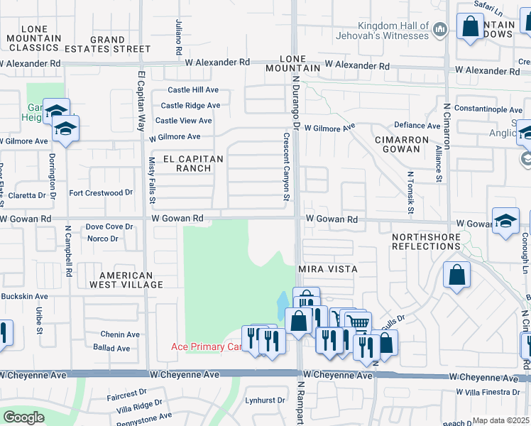map of restaurants, bars, coffee shops, grocery stores, and more near 8529 Raindrop Canyon Avenue in Las Vegas