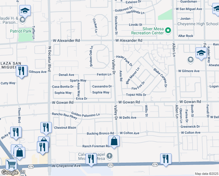 map of restaurants, bars, coffee shops, grocery stores, and more near 4319 Cassandra Drive in North Las Vegas