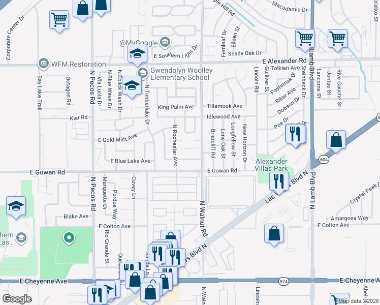 map of restaurants, bars, coffee shops, grocery stores, and more near 3843 Caldwell Cir in Las Vegas