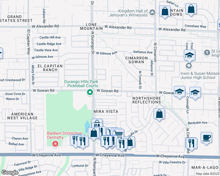 map of restaurants, bars, coffee shops, grocery stores, and more near 3605 Twinbreeze Way in Las Vegas