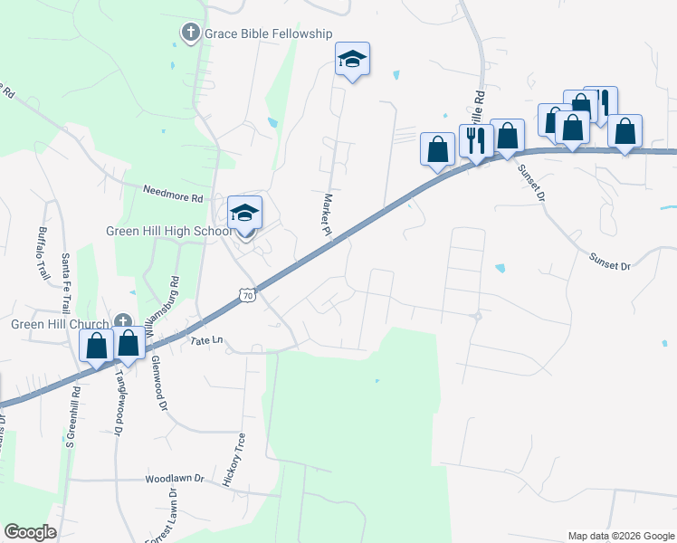 map of restaurants, bars, coffee shops, grocery stores, and more near 3007 Nichols Vale Lane in Mt. Juliet