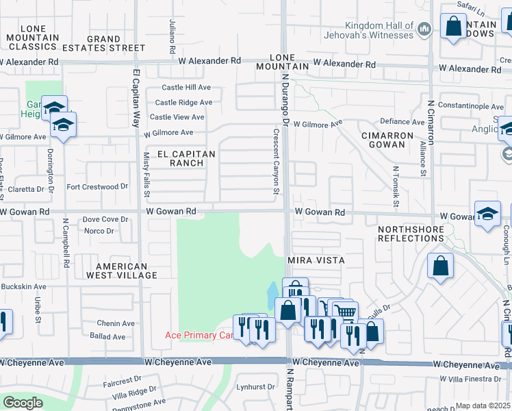 map of restaurants, bars, coffee shops, grocery stores, and more near 8529 Raindrop Canyon Avenue in Las Vegas