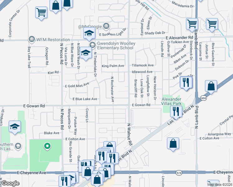 map of restaurants, bars, coffee shops, grocery stores, and more near 3843 Caldwell Circle in Las Vegas