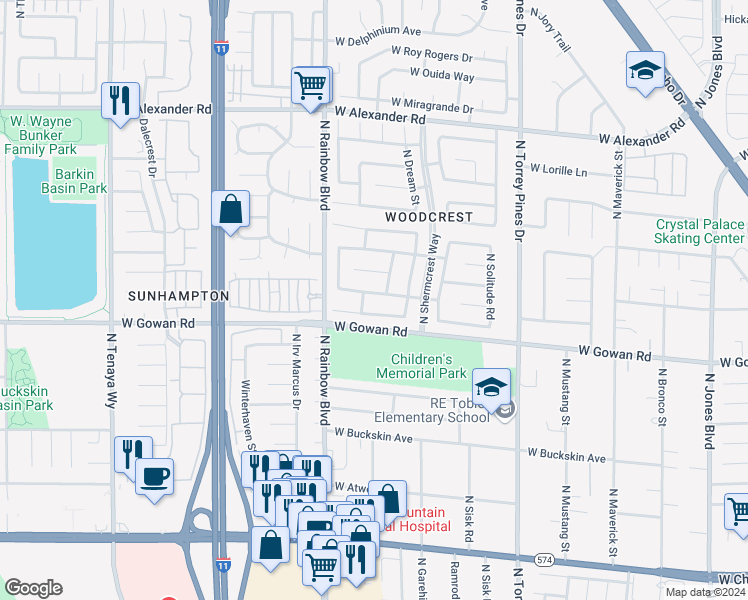 map of restaurants, bars, coffee shops, grocery stores, and more near 6609 West Pepperidge Way in Las Vegas