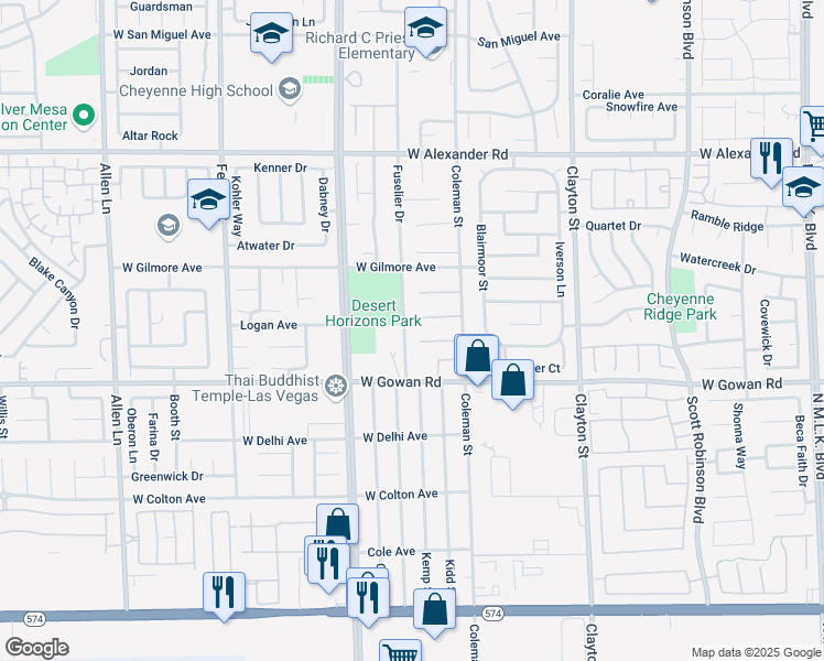 map of restaurants, bars, coffee shops, grocery stores, and more near 3652 Fuselier Drive in North Las Vegas