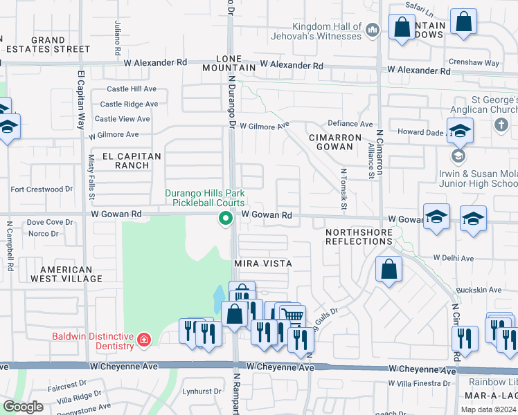 map of restaurants, bars, coffee shops, grocery stores, and more near 3605 North Porch Swings Way in Las Vegas