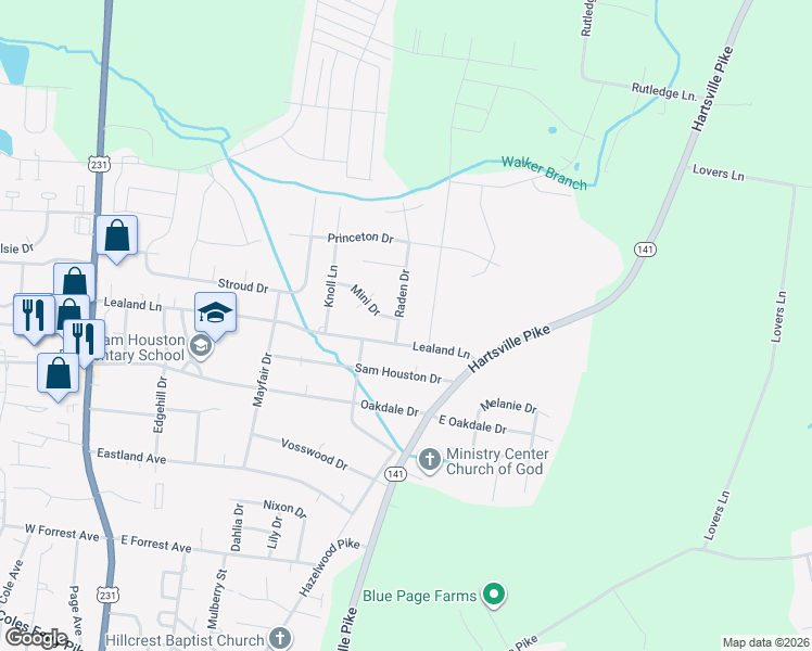 map of restaurants, bars, coffee shops, grocery stores, and more near 1304 Wrightford Drive in Lebanon