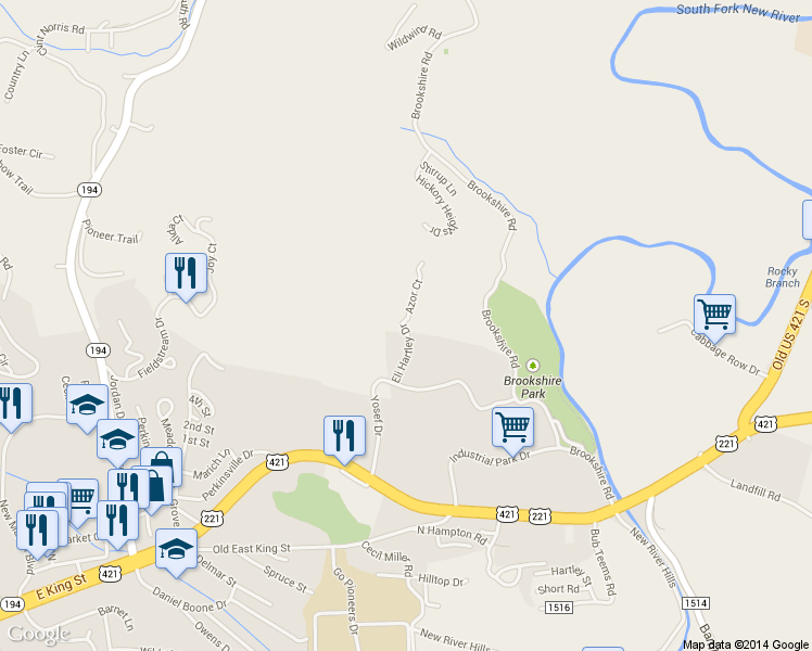 map of restaurants, bars, coffee shops, grocery stores, and more near 100 Azor Ct in Boone