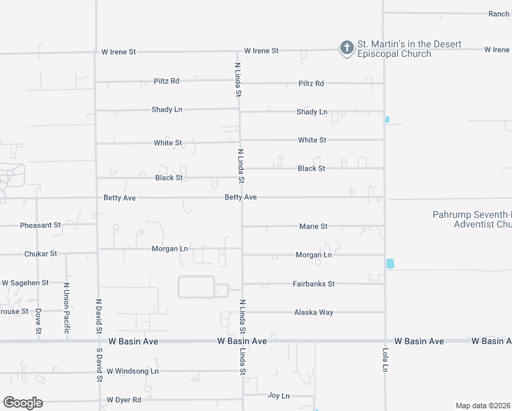 map of restaurants, bars, coffee shops, grocery stores, and more near 2 East Betty Avenue in Pahrump
