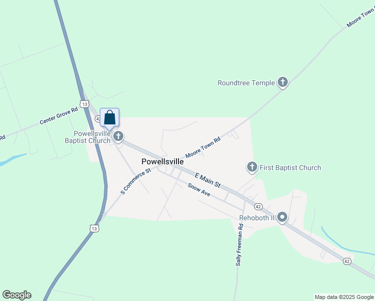 map of restaurants, bars, coffee shops, grocery stores, and more near 111 Bethlehem Church Road in Ahoskie