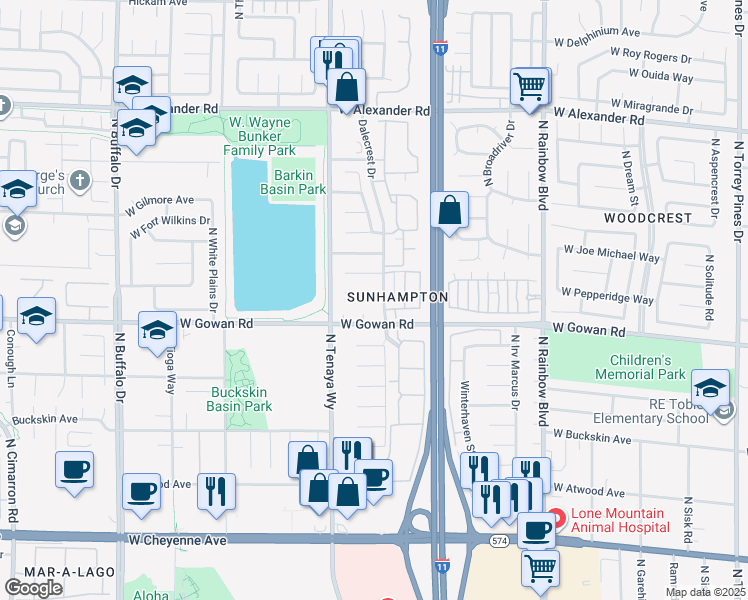 map of restaurants, bars, coffee shops, grocery stores, and more near 7105 West Caprock Circle in Las Vegas