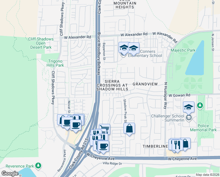 map of restaurants, bars, coffee shops, grocery stores, and more near 10388 Poker Alice Court in Las Vegas