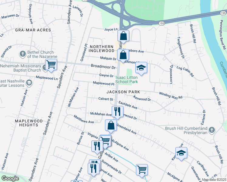 map of restaurants, bars, coffee shops, grocery stores, and more near 4307 Gallatin Pike in Nashville