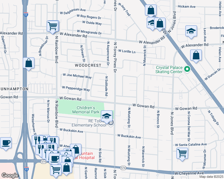 map of restaurants, bars, coffee shops, grocery stores, and more near 3708 North Torrey Pines Drive in Las Vegas