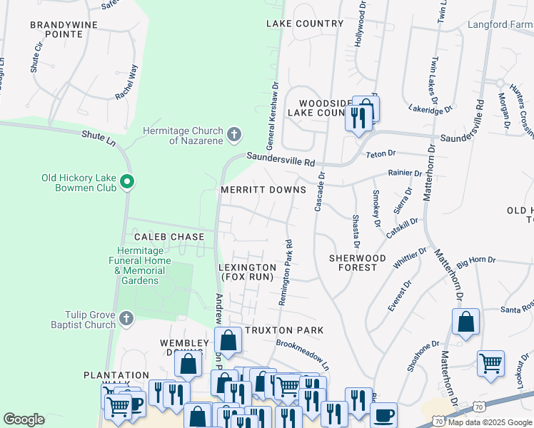 map of restaurants, bars, coffee shops, grocery stores, and more near 1029 Wyntergrace Farm Road in Nashville
