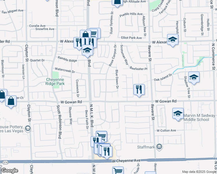 map of restaurants, bars, coffee shops, grocery stores, and more near 3702 Rose Canyon Drive in North Las Vegas