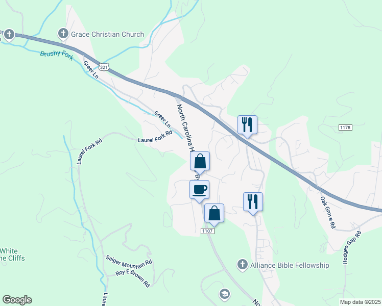 map of restaurants, bars, coffee shops, grocery stores, and more near 368 NC Highway 105 Bypass in Boone