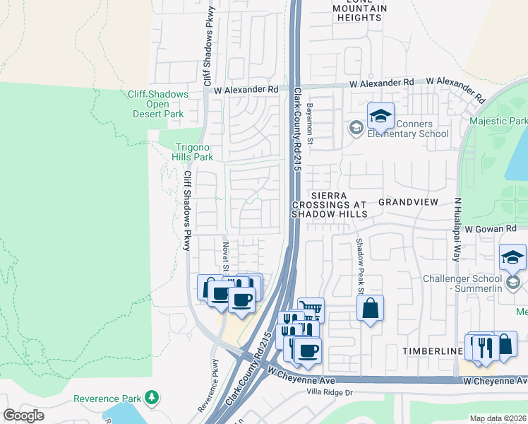 map of restaurants, bars, coffee shops, grocery stores, and more near 3636 Gainsville Street in Las Vegas