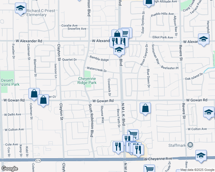 map of restaurants, bars, coffee shops, grocery stores, and more near 3705 Covewick Drive in North Las Vegas