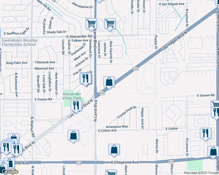 map of restaurants, bars, coffee shops, grocery stores, and more near 3680 Las Vegas Boulevard North in Las Vegas