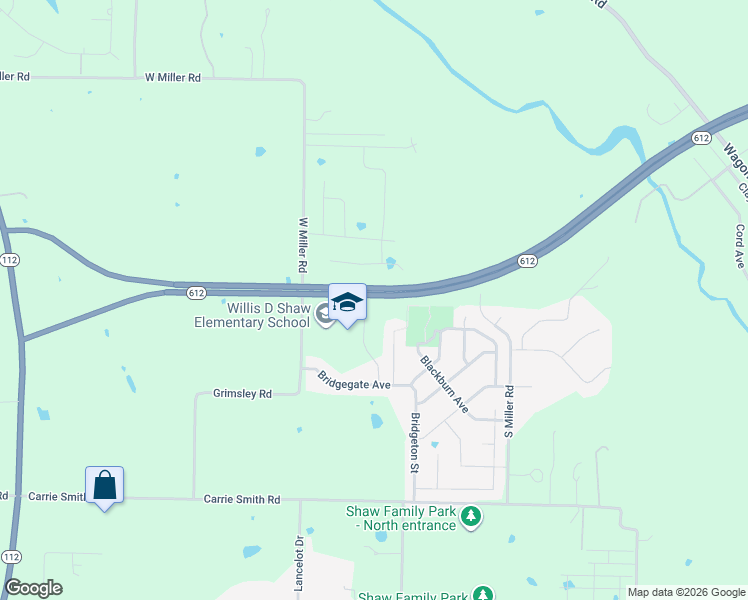 map of restaurants, bars, coffee shops, grocery stores, and more near 7745 West Miller Road in Springdale