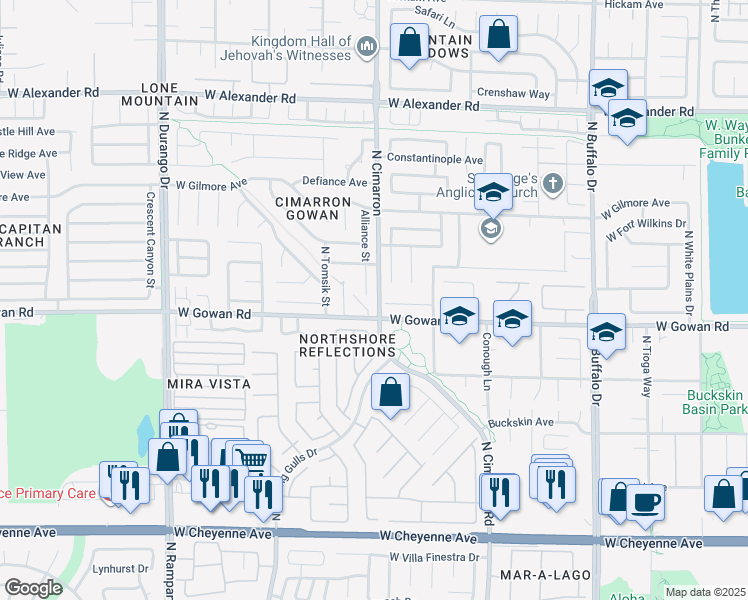map of restaurants, bars, coffee shops, grocery stores, and more near 3604 Alliance Street in Las Vegas