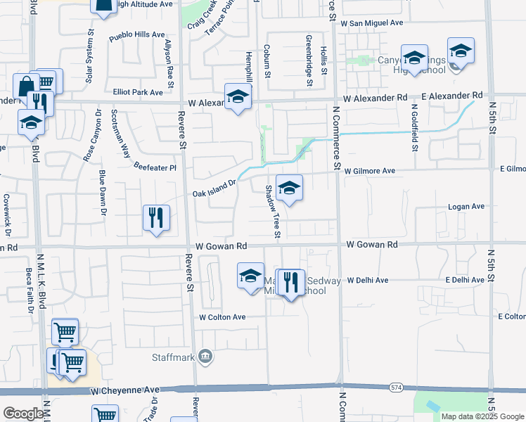map of restaurants, bars, coffee shops, grocery stores, and more near 519 Shallow Mist Court in North Las Vegas