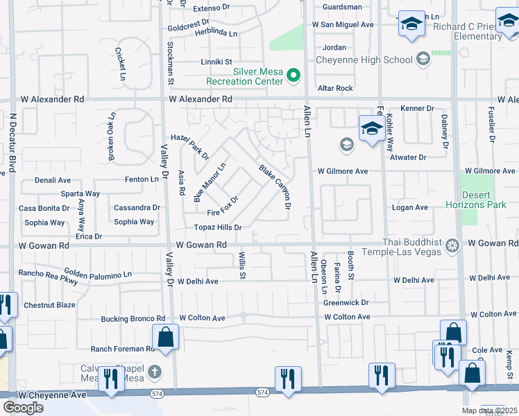map of restaurants, bars, coffee shops, grocery stores, and more near 3918 Burma Road in North Las Vegas