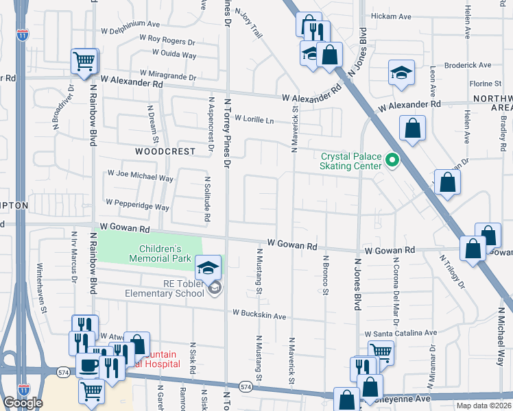 map of restaurants, bars, coffee shops, grocery stores, and more near 6308 West Morning Glen Circle in Las Vegas