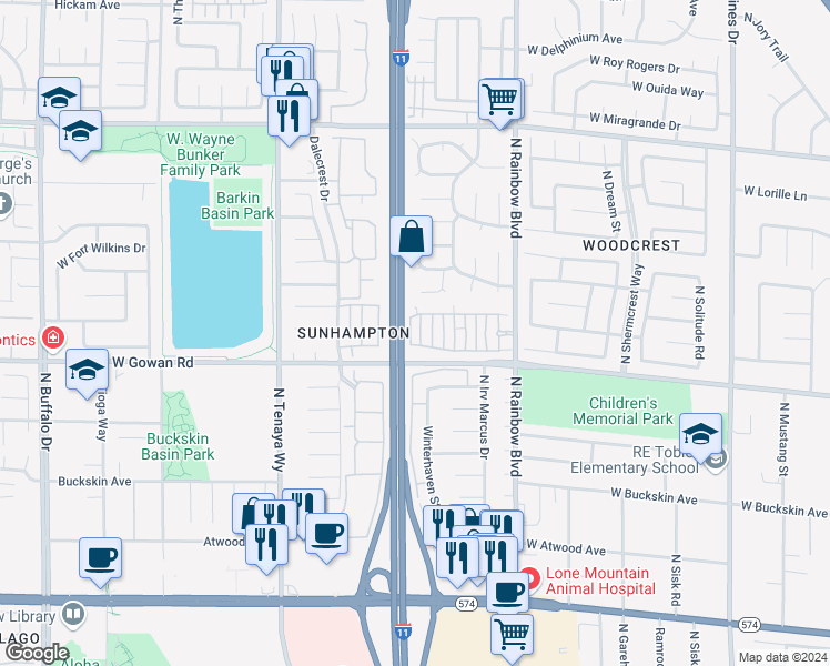 map of restaurants, bars, coffee shops, grocery stores, and more near 3600 Monarcas Street in Las Vegas
