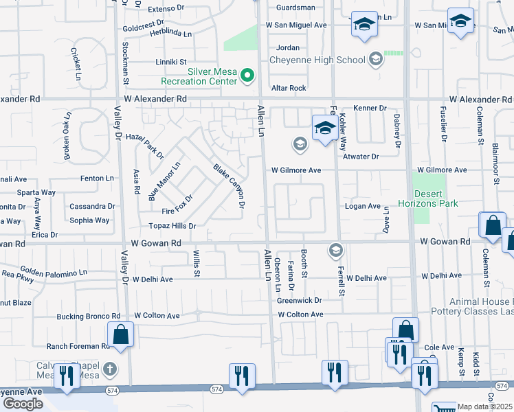 map of restaurants, bars, coffee shops, grocery stores, and more near 3709 Allen Lane in North Las Vegas