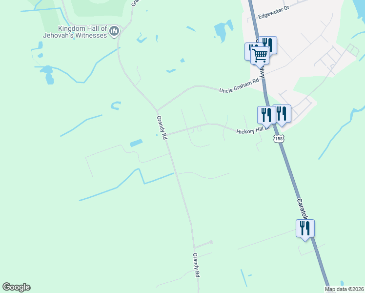 map of restaurants, bars, coffee shops, grocery stores, and more near 102 Kernel Court in Grandy