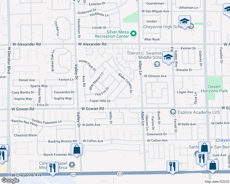 map of restaurants, bars, coffee shops, grocery stores, and more near 3937 Jamison Park Lane in North Las Vegas