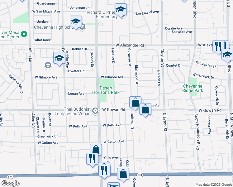 map of restaurants, bars, coffee shops, grocery stores, and more near 3652 Fuselier Drive in North Las Vegas