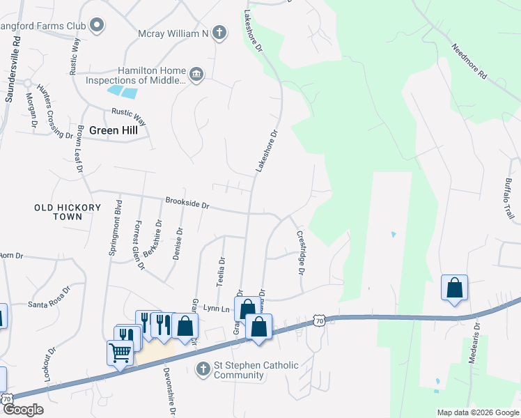 map of restaurants, bars, coffee shops, grocery stores, and more near 108 Brookside Drive in Green Hill